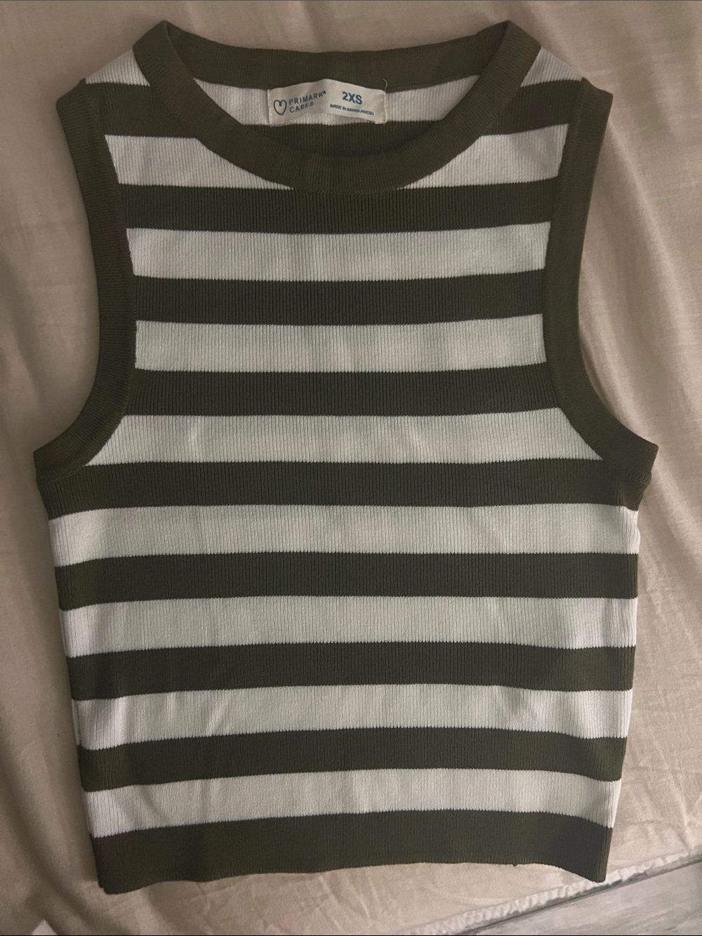 Primark Olive Green & White Striped Knit Tank